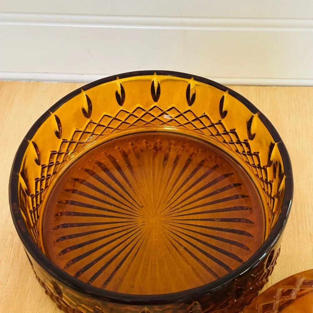 Indiana Glass Amber Pressed Glass Covered Candy Dish